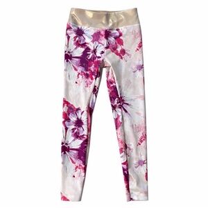 Justice Girls Floral Leggings | Metallic Waistband | Size 7/8